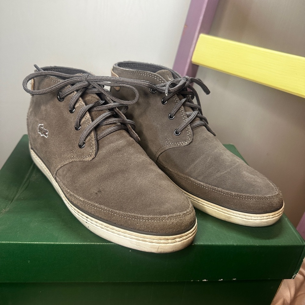 Grey suede Lacoste moccasin style loafers size 7.5